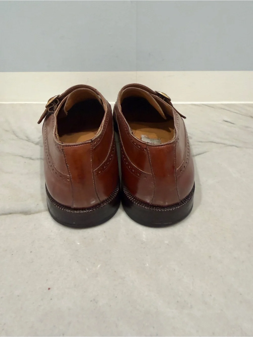 Mezlan Men's Brown Double Monk Wingtip Leather Shoes Geneva Made in Spain size 9